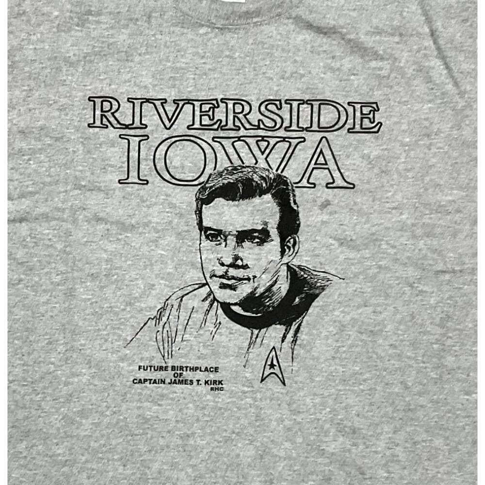 Star Trek Captain T-Shirt Sz M Gray Birthplace Riverside Iowa Short Sleeve Mens